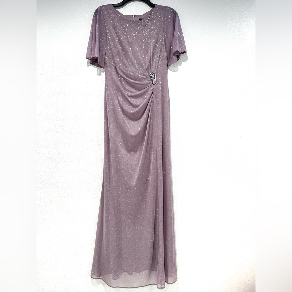 S.L. Fashions Women's Long Glitter Mesh Stretch Embellished Gown Dress, SIZE 4P